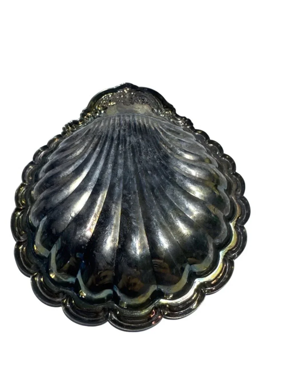Vintage Silver Plated Clam Shell Shaped Decorative Bowl 7 Inches Ornate Scallope